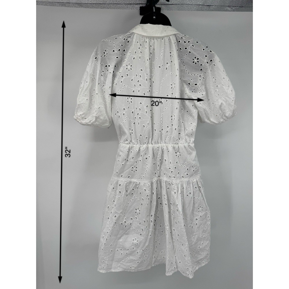 A New Day White Puff Sleeve Eyelet Cotton Dress XS cottagecore fairy boho beachy - Picture 3 of 11